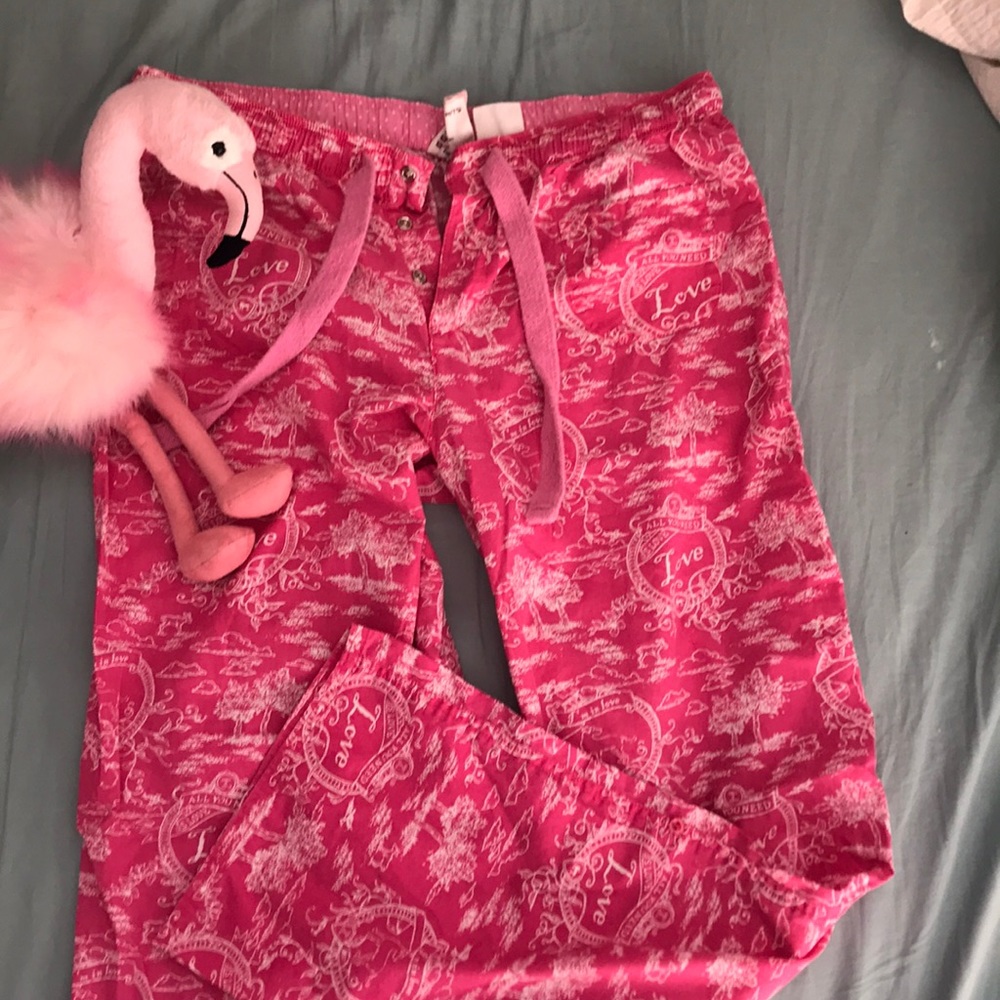 JJ Authentic pink LOVE lounge pants M snap front